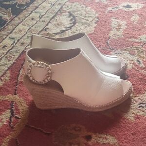 White Dress Shoes with Wedge Heel and Slip-On Design
